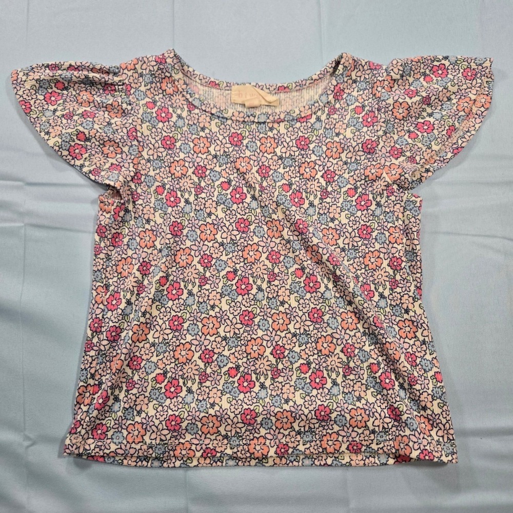 Btween Toddler Girls Floral Flutter Sleeve Shirt Pink Blue Orange Size 4T